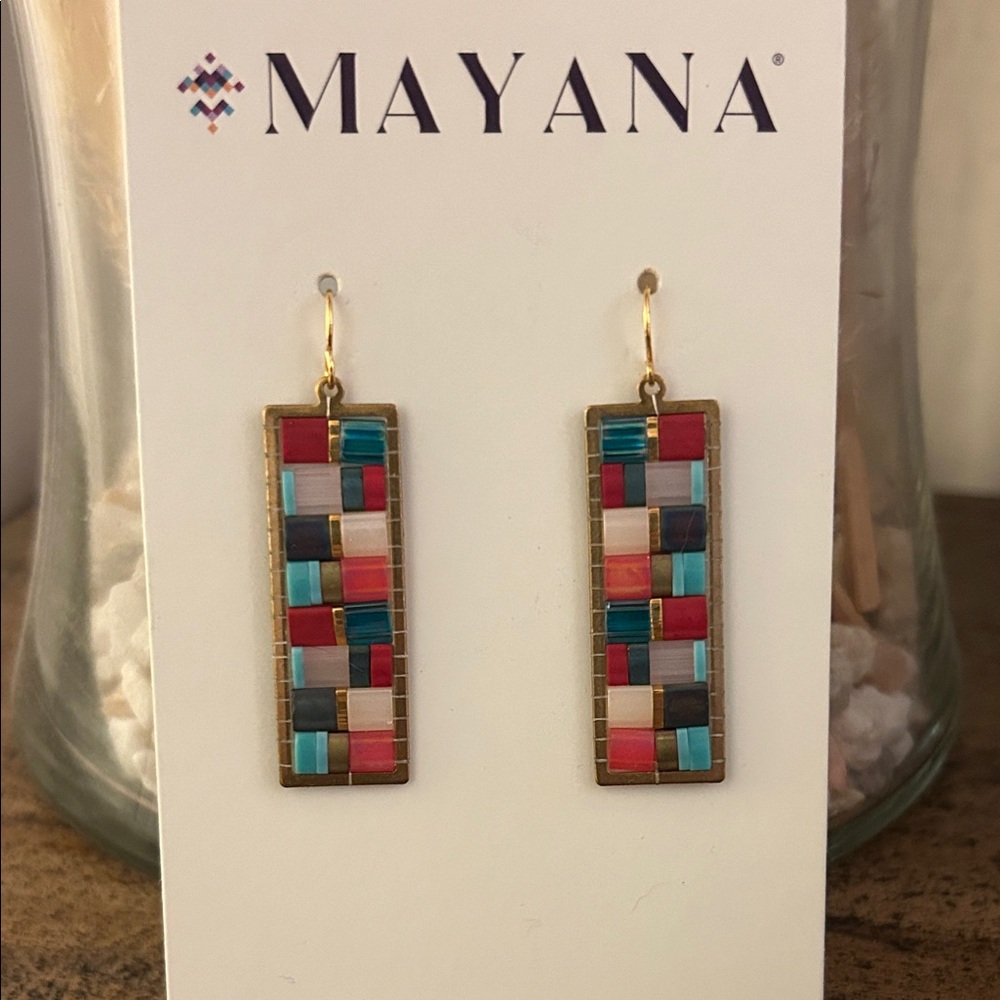 NWT Multicolor Rectangle Mosaic Earrings